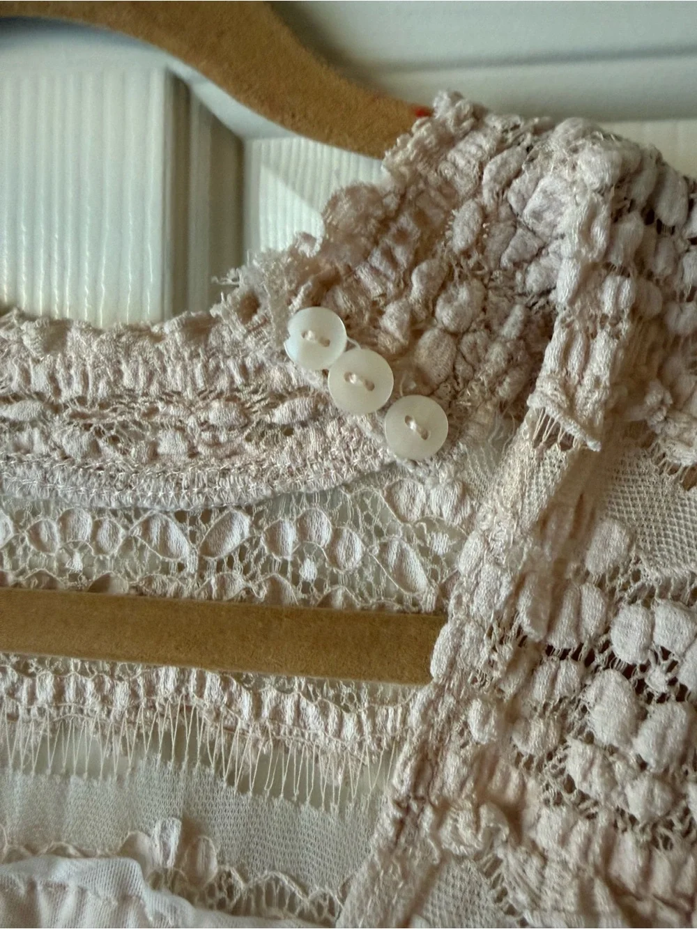 Free People Lace  Long Sleeve Bodysuit in Beige